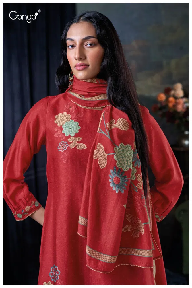 Lzabela 3037 By Ganga Printed Embroidery Dress Material Exporters In India